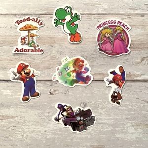 Super Mario Brothers Nintendo Kart Princess Peach Toad Stickers Bundle 7 Pac NEW